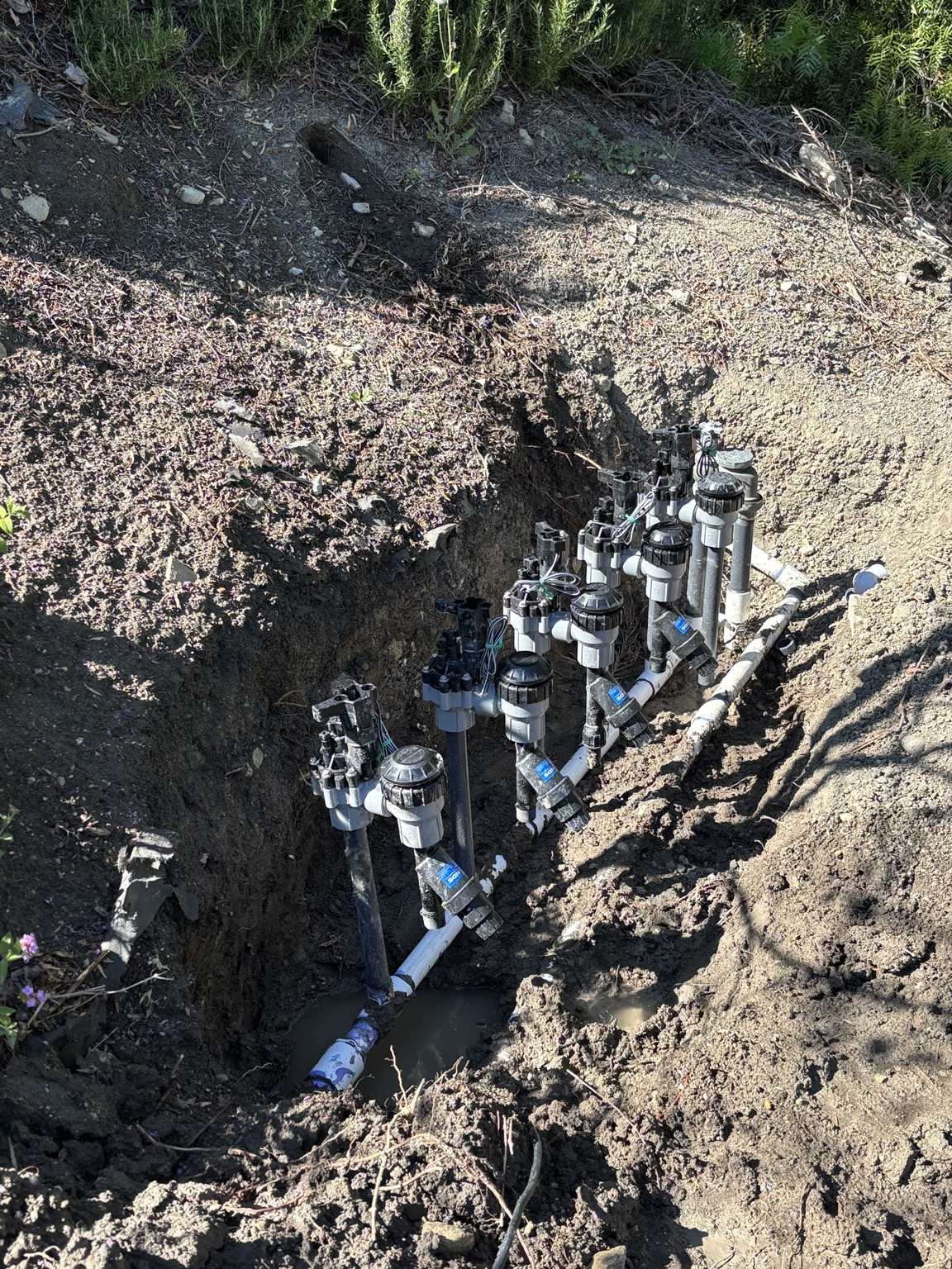 Irrigation valve manifold and piping during installation